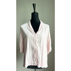 Piyama Pink White Polka Dot Short Sleeve Button Front Pajama Top Size S/M